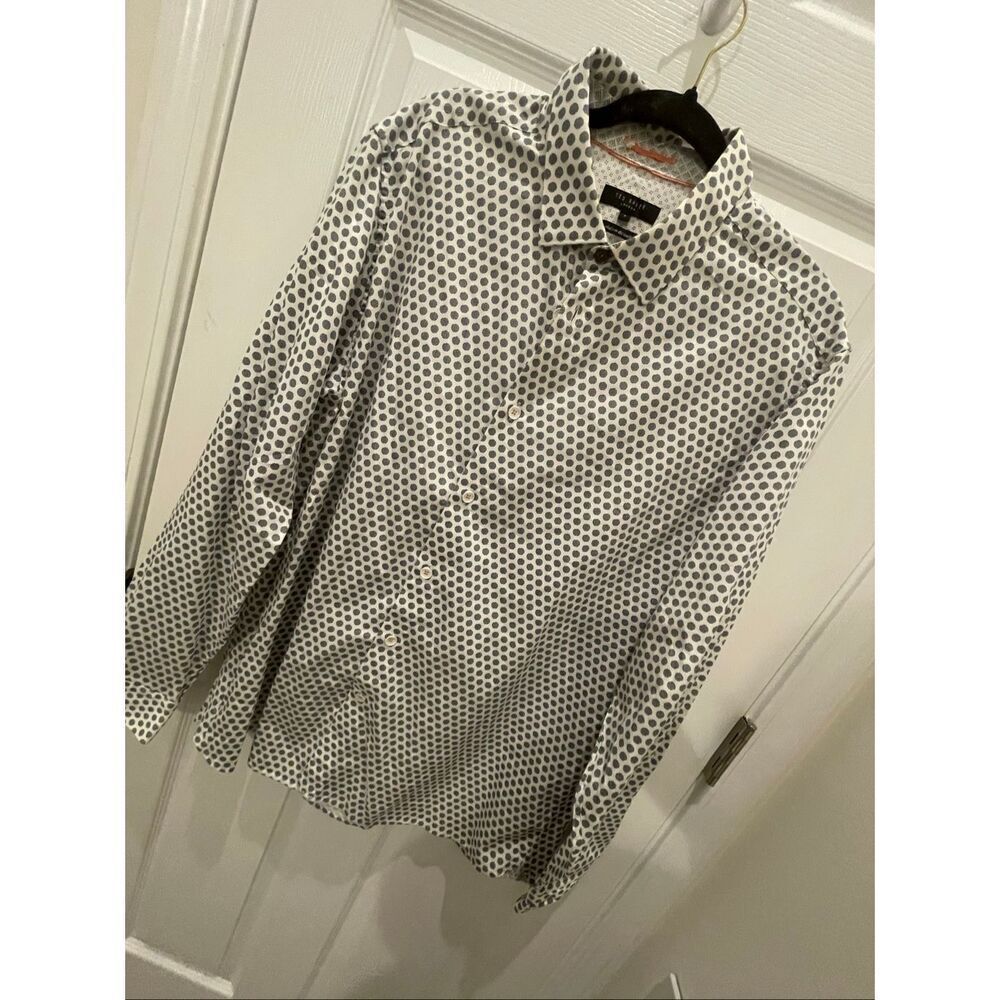 Ted Baker men’s button down white with design size 7 or 2XL